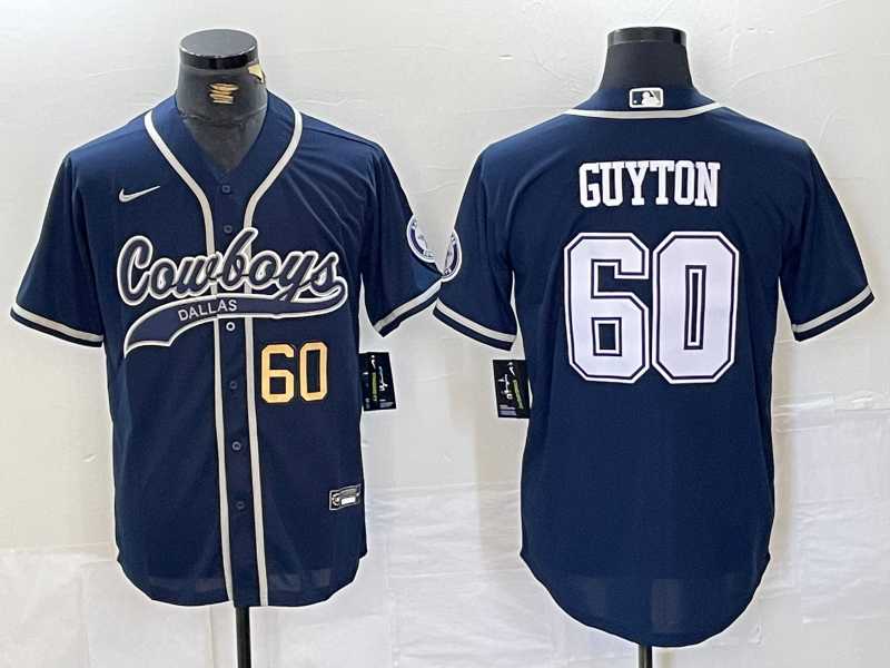 Mens Dallas Cowboys #60 Tyler Guyton Navy Cool Base Stitched Baseball Jerseys